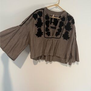 Free People Black and Light Pink Striped Blouse
